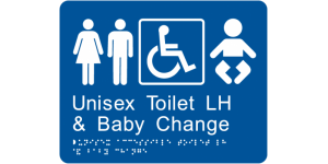 Unisex Accessible Toilet LH & Baby Change manufactured by Bathurst Signs